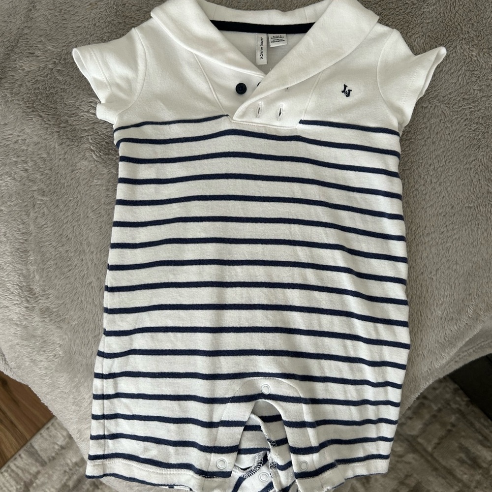 Janie and Jack White and Navy Striped Bodysuit
